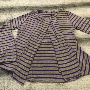 Girls gray w/ purple stripes open drape cardigan
